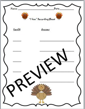 Preview of I Can Math Task Cards Turkey Theme Addition,Odd Even,Place Value...