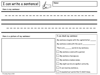 I Can Write A Sentence Template By Lindsey Powers Tpt