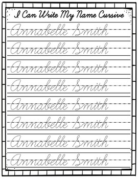 I Can Write My Name Cursive Handwriting Practice | EDITABLE by KinderBerry