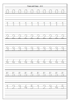 I Can Write My Numbers! Numeral Trace and Copy Worksheets 0-5 by MrsJNO