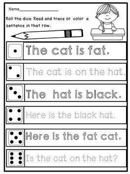 kindergarten simple Sentence Handwriting Practice, color,Trace and Write