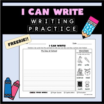 Preview of I Can Write! Writing Prompt Practice FREEBIE for Kindergarten & 1st grade