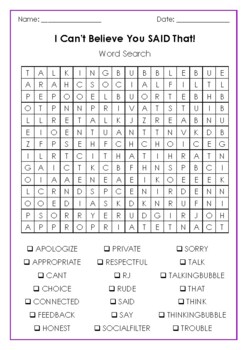 I Can't Believe You SAID That! by Julia Cook Word Search