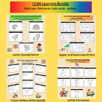 Preview of I Can task cards bundle, letters and sounds activities, preschool, kindergarten,