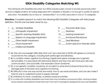 I.D.E.A. Disability Categories Matching WS and Flashcards by HD