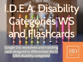 I.D.E.A. Disability Categories Matching WS and Flashcards