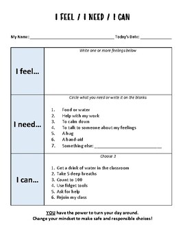 I Feel, I Need, I Can: Worksheet for Grades 3-5 by The Frame Files