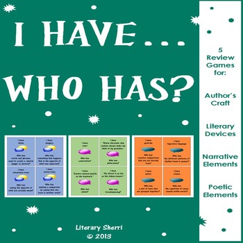 Preview of I HAVE, WHO HAS? REVIEW GAME - Author's Craft, Literary Devices, Poetry Elements