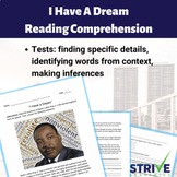 I Have A Dream Reading Comprehension Worksheet