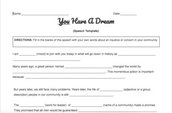 Preview of I Have A Dream Speech Template - Virtual Google Doc Version 