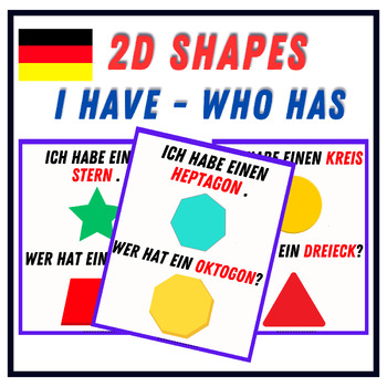Preview of I Have, Who Has 2D Shapes Card Game - Geometry Basic Shapes Activities in German