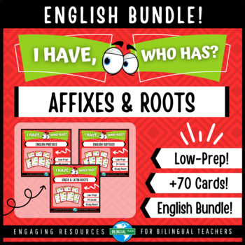 Preview of I Have Who Has AFFIXES | Prefixes, Suffixes & Root Words ESL and Reading Gam