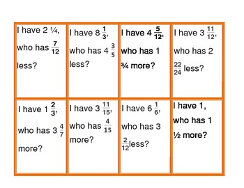 Preview of I Have, Who Has: Adding and Subtracting Fractions and Mixed Numbers