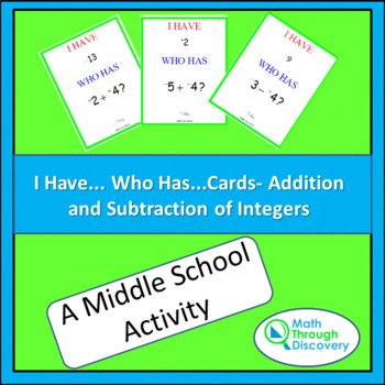 Preview of I Have...Who Has...Cards - Addition and Subtraction of Integers
