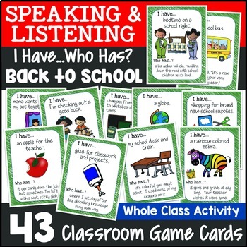 Preview of I Have Who Has Back to School Game {Speaking and Listening Back to School Game}