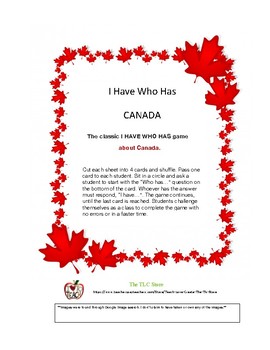 Preview of I Have Who Has Canada Game