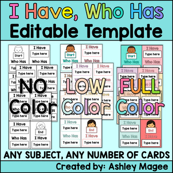 Preview of I Have Who Has Card Game Editable Template Any Subject Review Activity