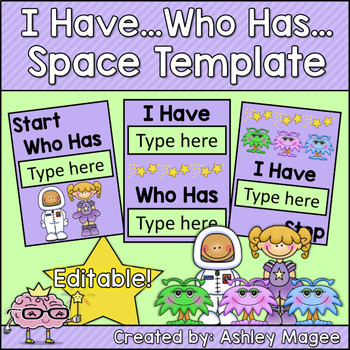 Preview of I Have, Who Has Card Template Space Themed