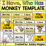I Have Who Has Card Editable Template Monkey Theme Any Sub