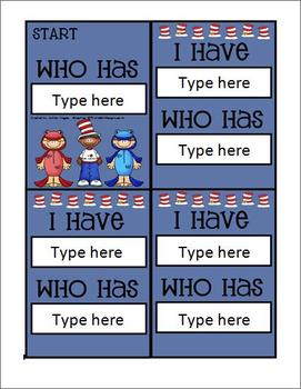 Preview of I Have Who Has Card Template with a Reading Kids theme