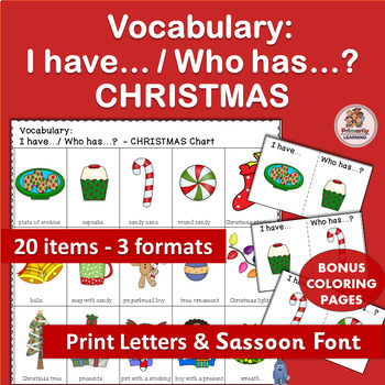 Preview of I Have Who Has Christmas Vocabulary Activities and Vocabuary Games - ESL Ist K