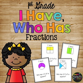 Preview of Fractions Game I Have Who Has | Fourths | Thirds | Halves | FIRST GRADE