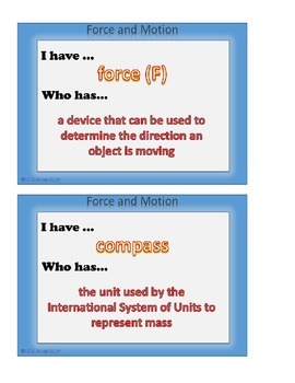 Preview of Force and Motion / I Have.. Who Has.. / Science Vocabulary  5.P.1