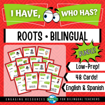 Preview of I Have Who Has GREEK & LATIN ROOT WORDS Cooperative Game | Bilingual Bundle
