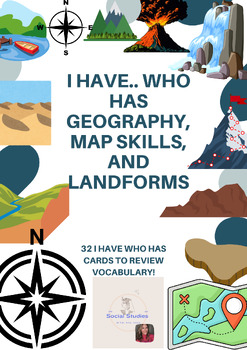 Preview of I Have.. Who Has Game- 5 Themes of Geography, Map Skills, Landforms