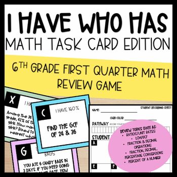 Preview of I Have Who Has Game - 6TH GRADE QUARTER 1 REVIEW