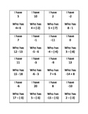 I Have, Who Has Game:  Adding and Subtracting Signed Integers