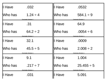 Preview of I Have, Who Has Game - Decimals - Division 1