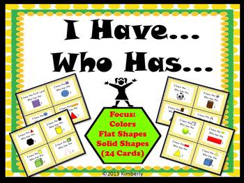 Preview of I Have, Who Has? Game {Focus: Colors, Flat and Solid Shapes} 24 Cards