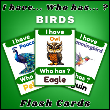 Preview of I Have Who Has Game In English, Birds, Kindergarten, Printables.