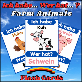 Preview of I Have Who Has Game In German, Farm Animals, Kindergarten, Printables.