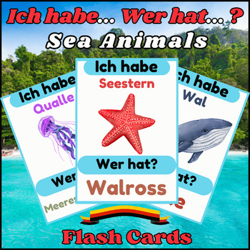 Preview of I Have Who Has Game In German, Sea Animals, Kindergarten, Printables.