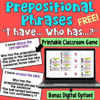 Prepositions Game... FREE!  Plus, this blog post contains links to 5 other free printable grammar games!