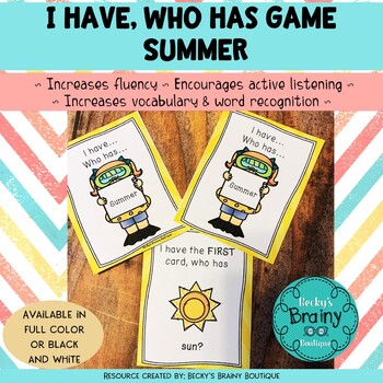 I Have, Who Has Game - SUMMER! by Becky's Brainy Boutique | TPT