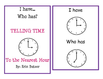 Preview of I Have, Who Has Game: Telling Time to the Hour