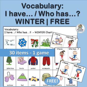 Preview of I Have Who Has Games Winter Vocabulary Activities and Practice FREE!