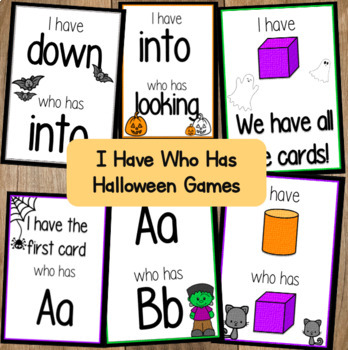 Preview of I Have Who Has Halloween Fun! Letters, Numbers, Sight Words, and Shapes. Kinder