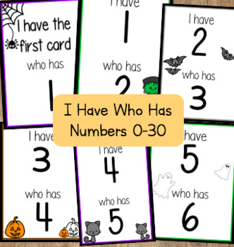 Preview of I Have Who Has Halloween Numbers 0-30 Game Kindergarten