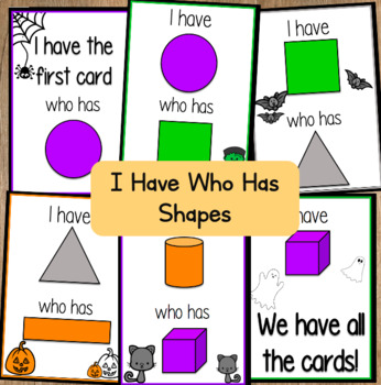 Preview of I Have Who Has Halloween Shapes 2D and 3D Game Kindergarten