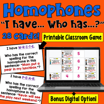Preview of Homophones I Have Who Has Game: Print and Digital