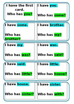 Preview of I Have Who Has Literacy Reading cards - class set.