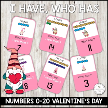 Preview of I Have, Who Has Math - Valentine's Day Numbers 1-20 - Editable