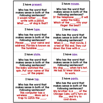 Multiple Meaning Words I Have Who Has Game By Deb Hanson Tpt