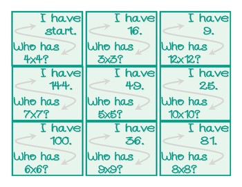 Preview of I Have, Who Has Multiplication Card Set