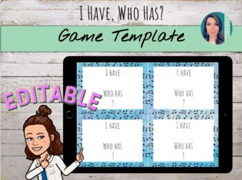 Preview of I Have Who Has Musical Game Editable Template for Google Slides | FREEBIE