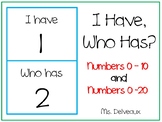 I Have, Who Has Numbers 0 - 10 and 0 - 20
